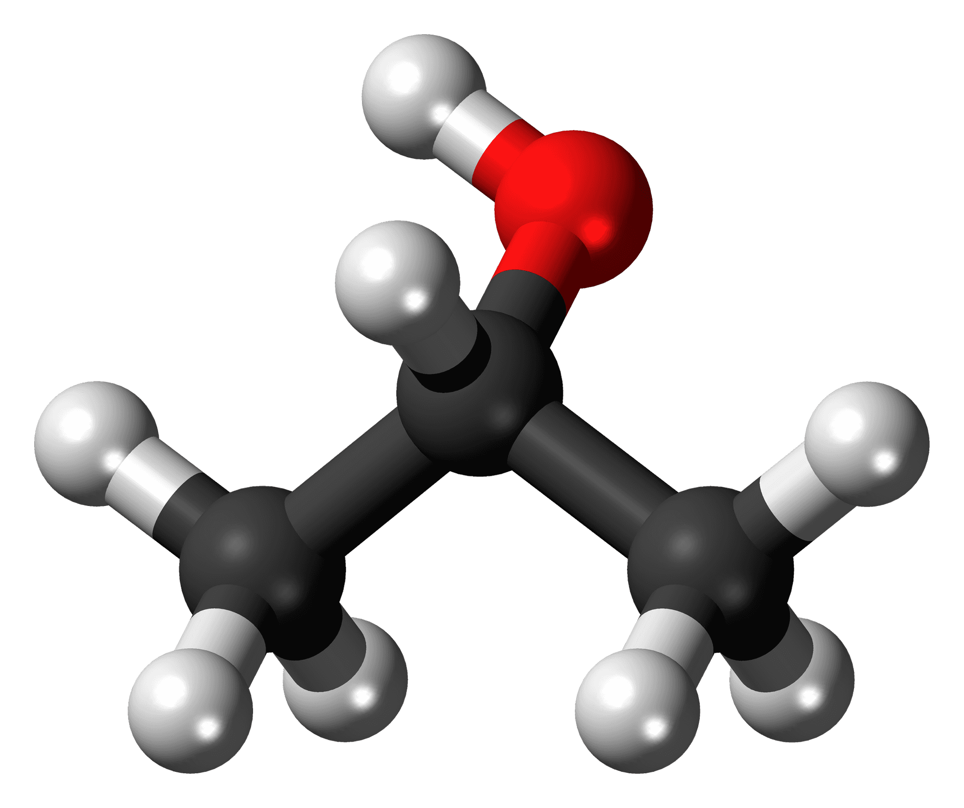 Ball-and-stick model of the chemical isoprpanol.